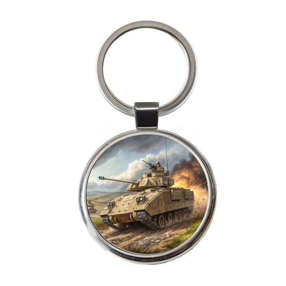 Bradley Fighting Vehicle US Army Armor Metal Round Keychain