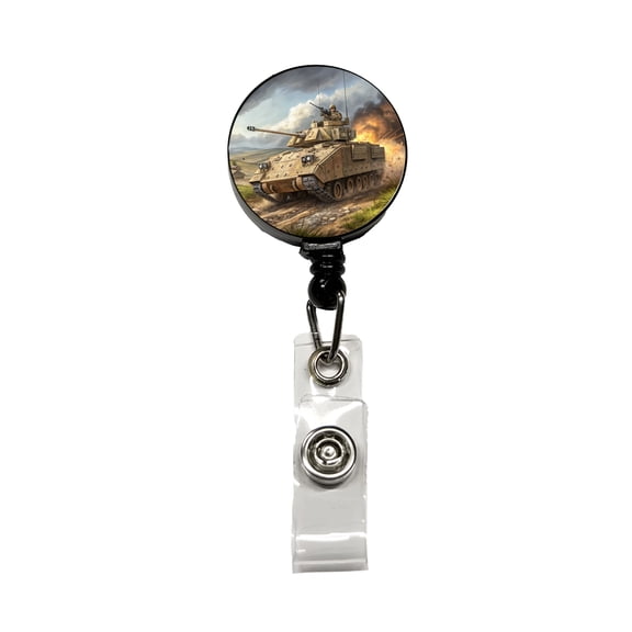 Bradley Fighting Vehicle US Army Armor Retractable Reel ID Badge Key Card Name Tag Holder with Clip