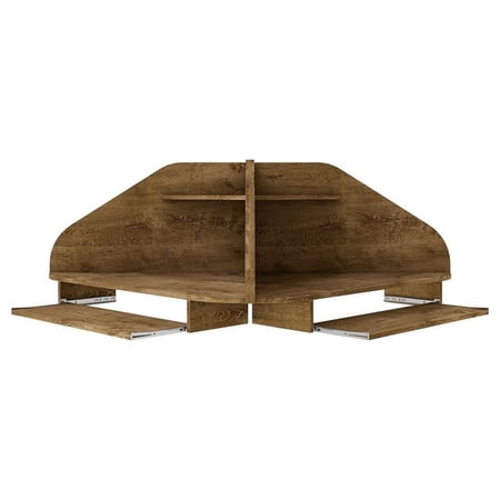 Bradley Floating 2-Piece Cubicle Section Desk with Keyboard Shelf in Rustic Brown