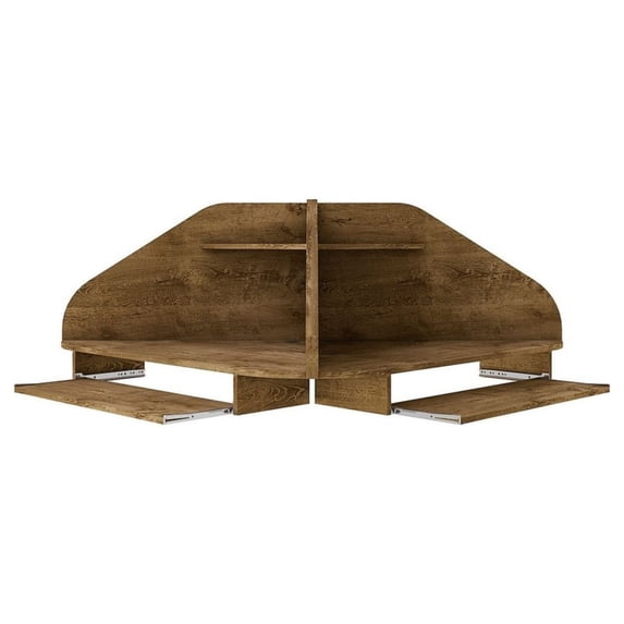 Bradley Floating 2-Piece Cubicle Section Desk with Keyboard Shelf in Rustic Brown