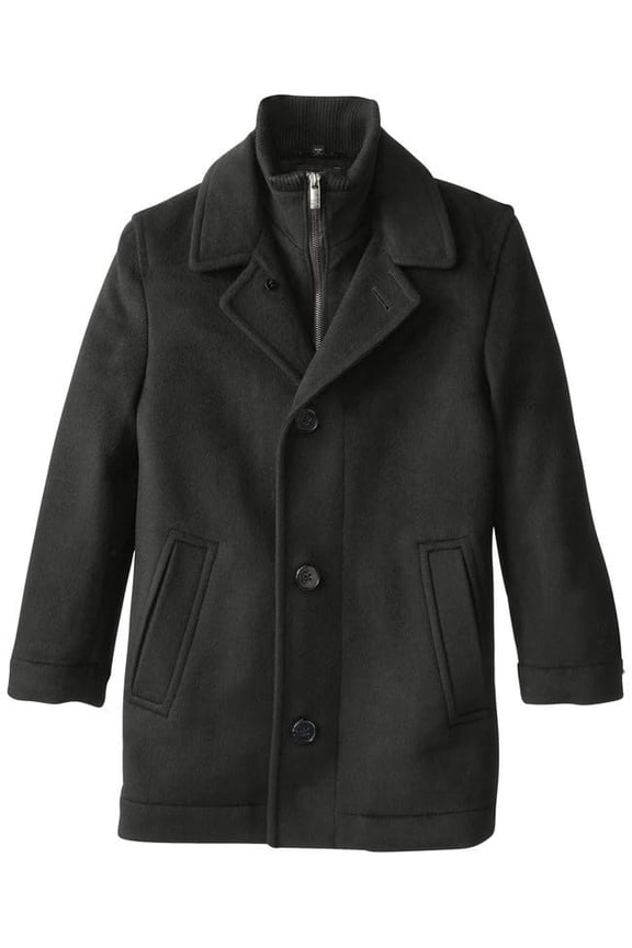 Boys 3/4 Length Wool Coat, Classic Fit, Insulated Bib