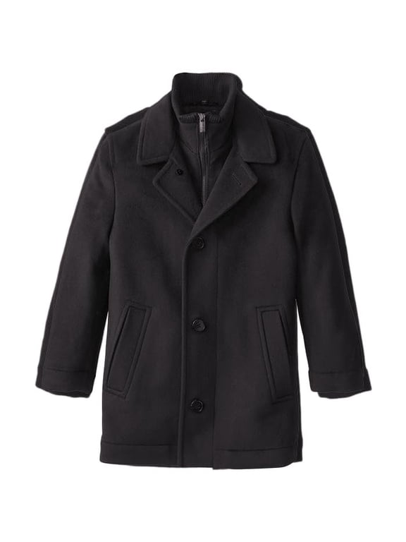Boys 3/4 Length Wool Coat, Slim Fit, Insulated Bib