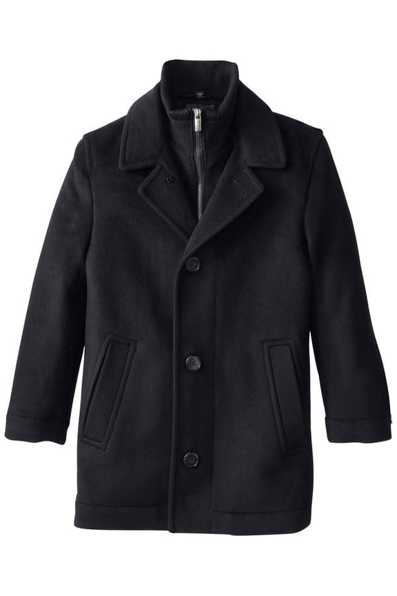 Boys 3/4 Length Wool Coat, Slim Fit, Insulated Bib