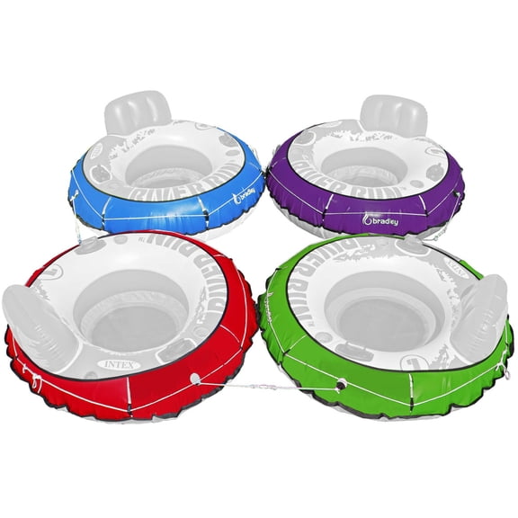 Bradley Pack of 4 Heavy Duty River Tube Cover Only; Made in USA to fit River Run Tube; Compatible with Intex Inflatable River Run river float tube & Most 53" River Tubes (colors: Red, Purple, Green, B