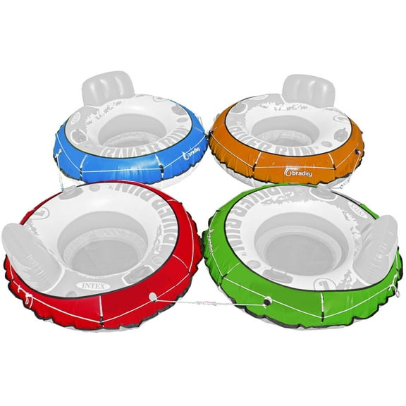 Bradley Pack of 4 Heavy Duty River Tube Cover Only; Made in USA to fit River Run Tube; Compatible with Intex Inflatable River Run river float tube & Most 53" River Tubes (colors: Red, Orange, Green, B