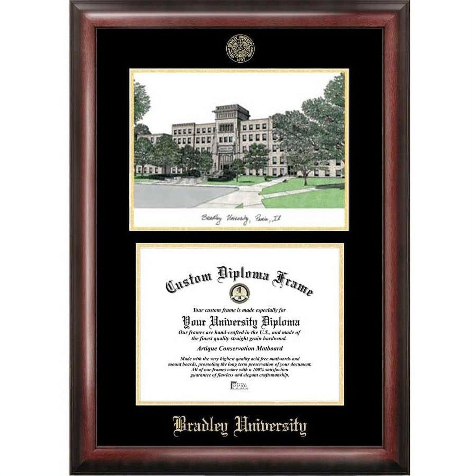 Bradley University 8.5" x 11" Gold Embossed Diploma Frame with Campus Images Lithograph