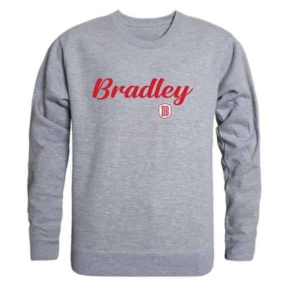 Bradley University Script Crewneck T-Shirt, Heather Grey - Extra Large