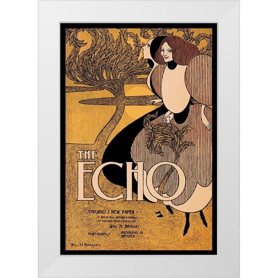 Bradley, William H. 11x14 White Modern Wood Framed Museum Art Print Titled - The Echo, 1895