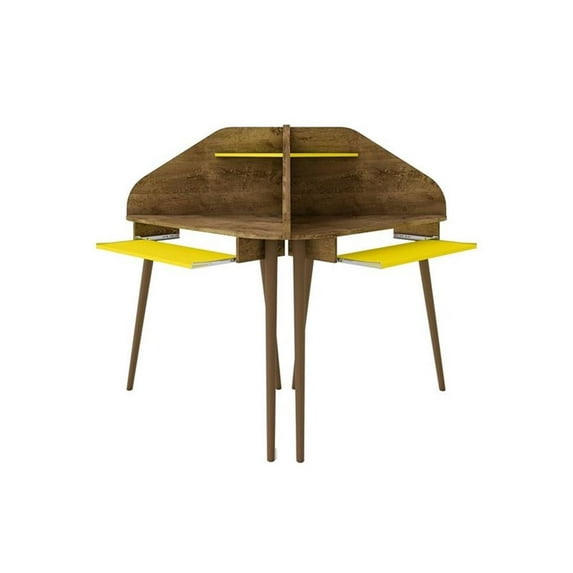 Bradley Wood 4 Pc. Round Sectional Cubicle Desk Set in Rustic Brown & Yellow