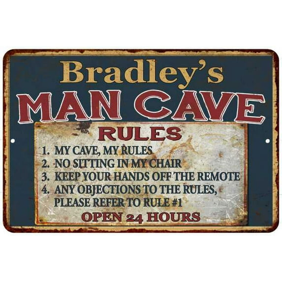 Bradley's Man Cave Rules Chic Rustic Green Sign Home 12x18 Metal 112180049734