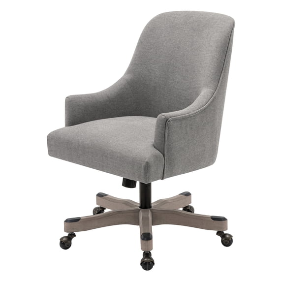 Bradwell Office Chair-Fog Brown Fabric -Rustic Wood Base-Semi Asm