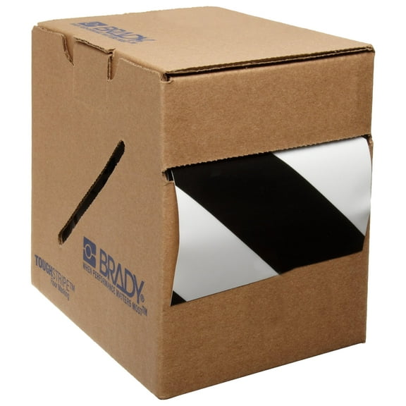 Brady - 104349 ToughStripe Nonabrasive Diagonal Stripes Floor Marking Tape, 100' Length, 3" Width, Black and White (Pack of 1 Roll) CA3
