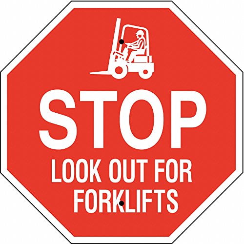 Brady 124513 Traffic Control Sign, Legend"Stop Look Out for Forklifts", 24" Height, 24" Width, White on Red