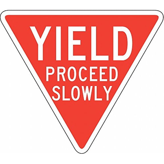 Brady 124612 Traffic Control Sign, Legend"Yield Proceed Slowly", 18" Triangle, White on Red