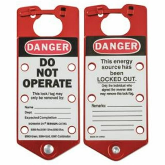 Labeled Lockout Hasp, Red, Aluminum, 6 Max. No. of Padlocks, 5/16 in Max. Shackle Dia. 22075-R