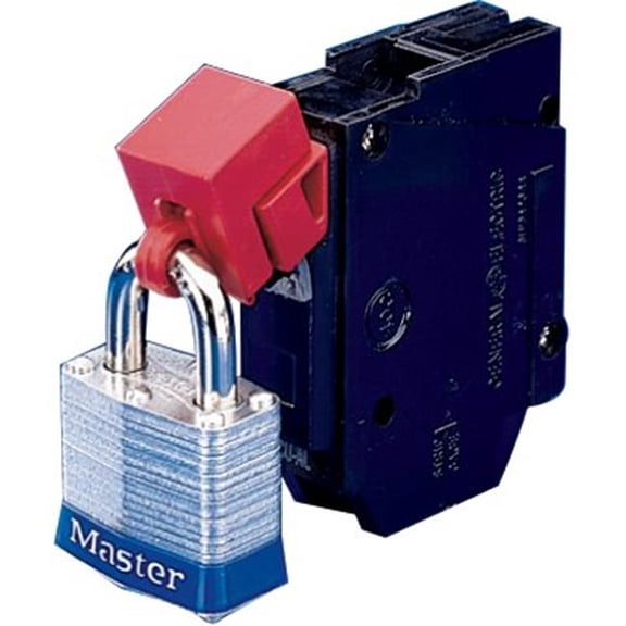 Brady Clamp-On Circuit Breaker Lockout, No Hole, 120/277V AC, Red 65396