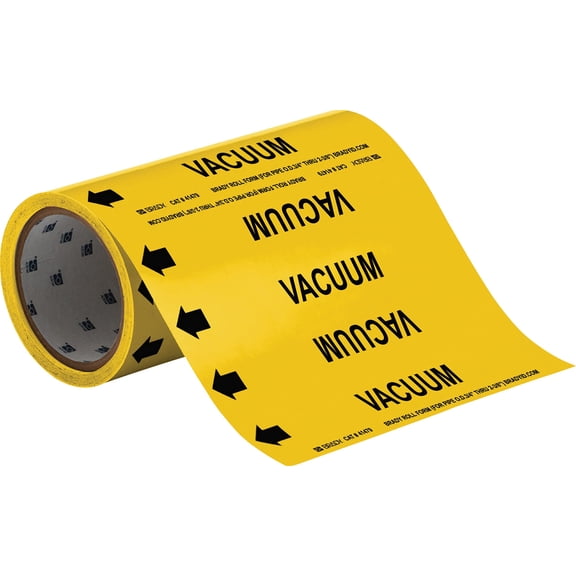 Brady 41479 Roll Form Pipe Markers, B-946, 8" X 30', Black On Yellow Pressure Sensitive Vinyl, Legend "Vacuum" CA3