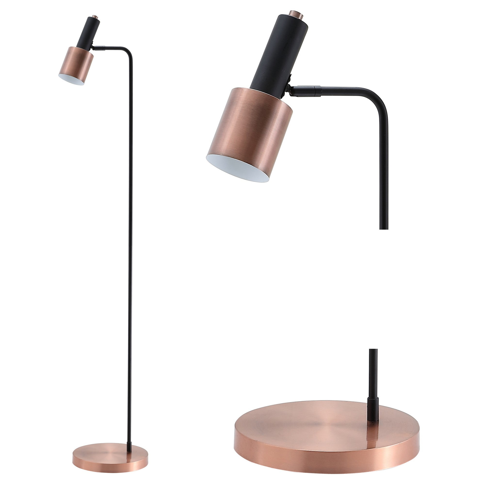 Brady 59.5" Black and Copper Modern LED Task Floor Lamp