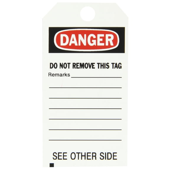 Brady 65347 5-3/4" Height, 3" Width, B-851 Economy Red And Black On White Color Blank Accident Prevention Tags, Legend "Danger, Do Not Remove This Tag / Remarks / See Other Side" (Pack Of 25) CA3