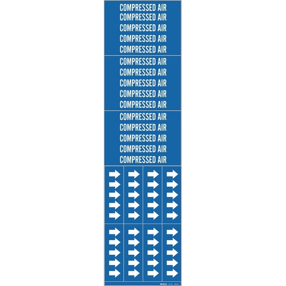 Brady 7060-3C-PK, Compressed AIR Pipe Marker Arrows Vinyl White on Blue 3 per Card, 5 PK, Legend 'Compressed AIR' J101
