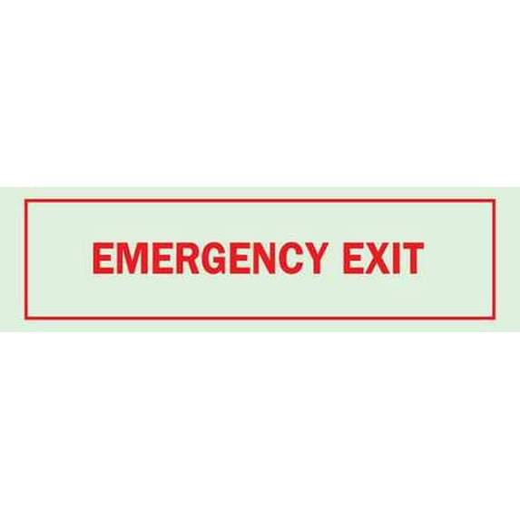 Brady 80273 3.5" Height, 10" Width, B-347 Plastic, Red On Green Color Glow-In-The-Dark Exit And Directional Sign, Legend "Emergency Exit"