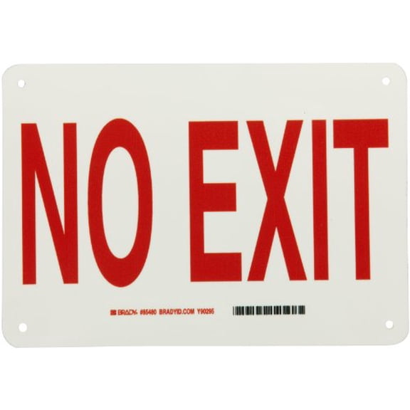 Brady 85480 7" Height, 10" Width, B-347 Plastic, Red On Green Color Glow-in-the-Dark Exit And Directional Sign, Legend "No Exit"