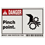 Brady 86868 3-1/2" Height, 5" Width, B-302 High Performance Polyester, Black And Red On White Color Machine And Equipment Label, Legend "Pinch Point" Pack Of 5 CA1