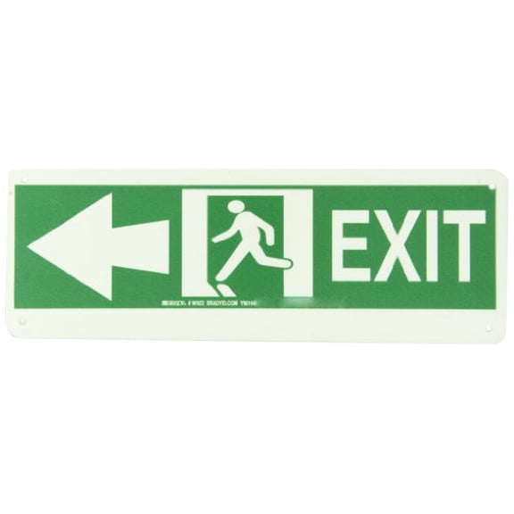 Brady 90922 14" Width x 5" Height B-347 Plastic, Light Green on Green Glow-in-the-Dark Exit and Directional Sign, "Exit" (with Picto)
