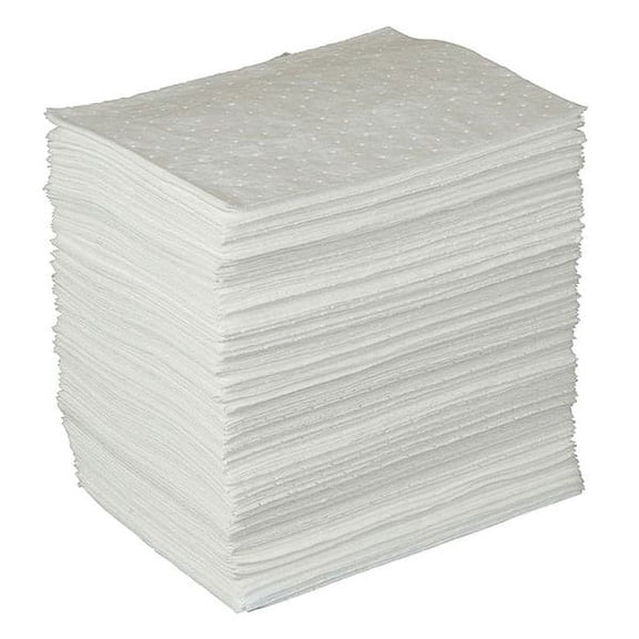 Brady Sorbent Pad, 34 gal, 15 in x 17 in, Oil, White, 200 PK BPO200