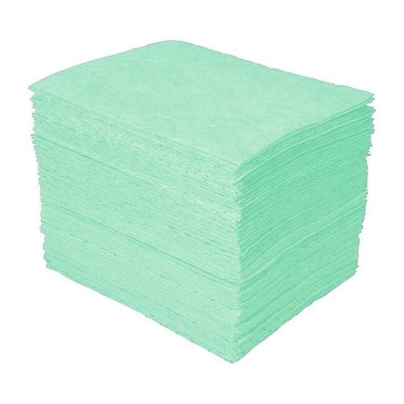 Sorbent Pad, 20 gal, 12 in x 12 in, Harsh Chemicals, Green, Polypropylene