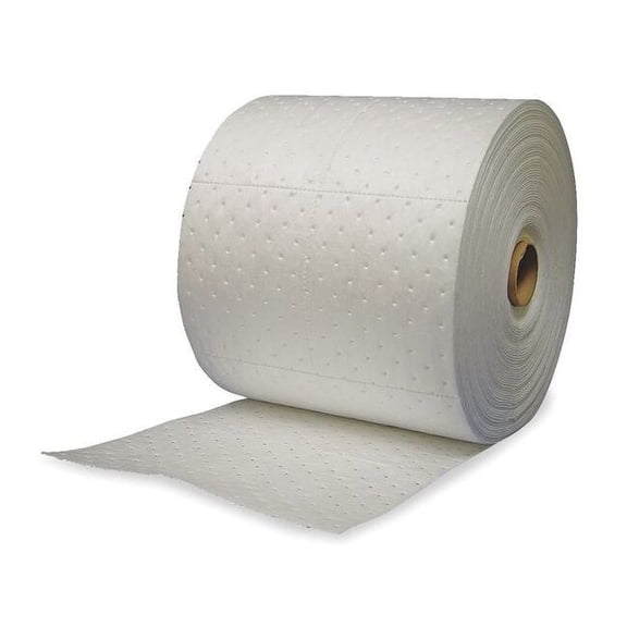 Brady Sorbent Roll, 24 gal, 15 in x 150 ft, Oil, White, Polypropylene OP15P