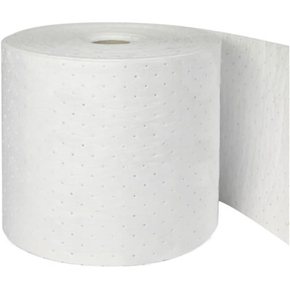 Brady Sorbent Roll, 19 gal, 15 in x 150 ft, Oil, White, Polypropylene OP315P