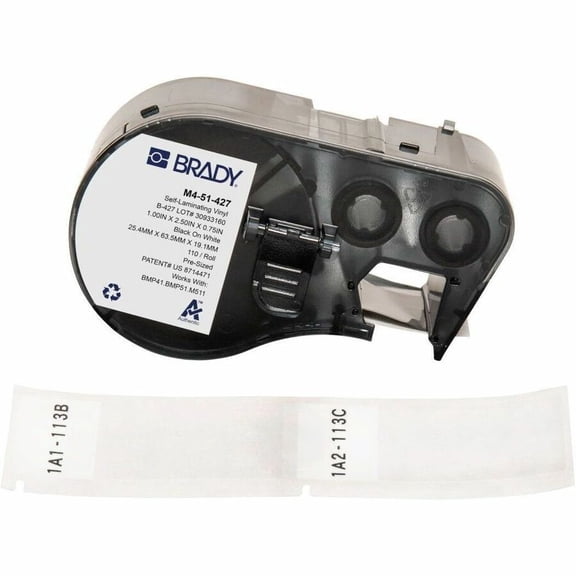 Brady Wraparound Label, White, Vinyl, 1 in W M4-51-427