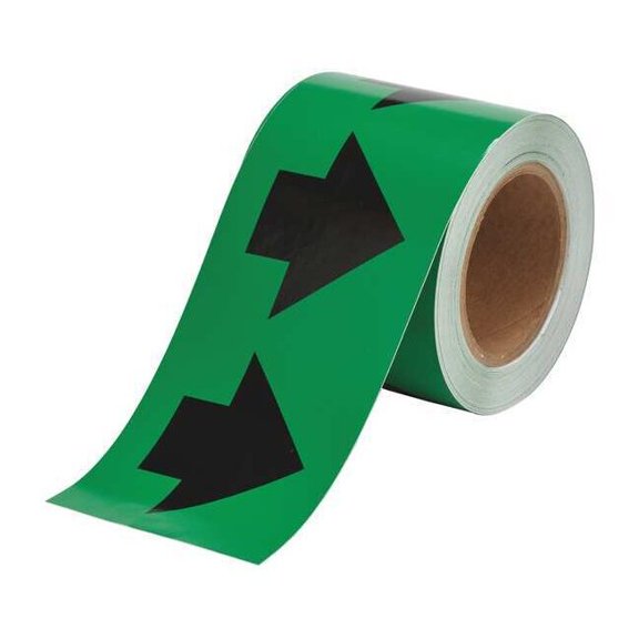 Brady Arrow Tape,Green,4in W,90ft Roll L 91408