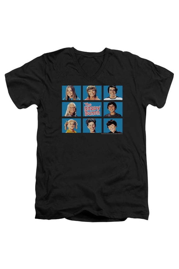 Brady Bunch Framed Adult V-Neck T-Shirt Black