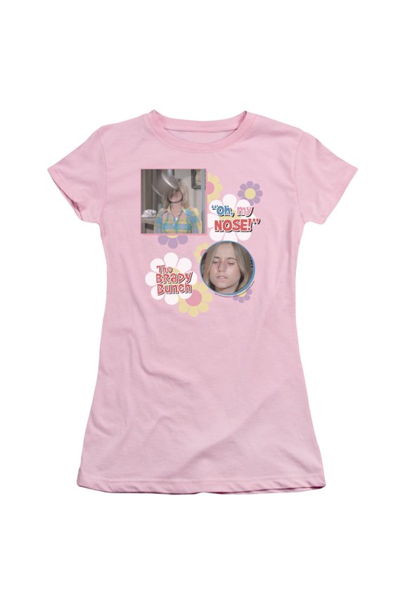 Brady Bunch Oh, My Nose! Junior Women's Sheer T-Shirt Pink