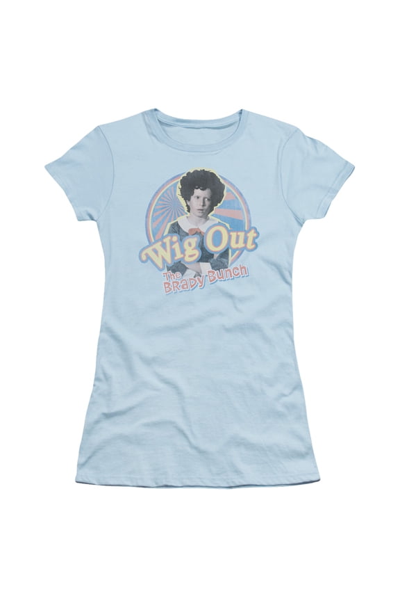 Brady Bunch Wig Out Junior Women's Sheer T-Shirt Light Blue