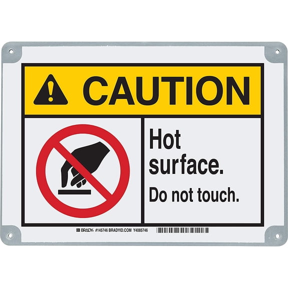 Brady 145746 Plastic"Caution Hot Surface Do Not Touch" Sign, 7" Height x 10" Width, Black/Red/Yellow on White