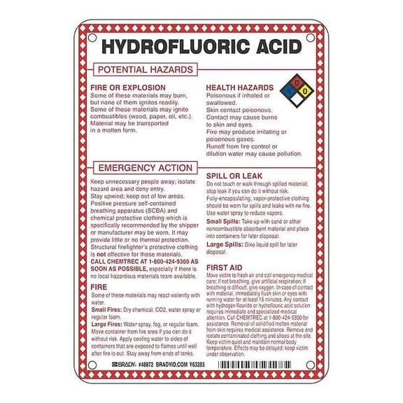 Brady Chemical Sign, 10 in Height, 7 in Width, Rectangle 48872