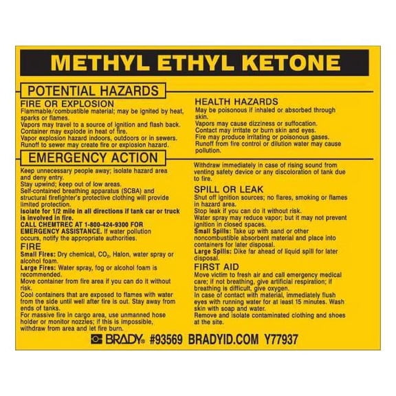 Brady Chemical Label, 3 3/4 in H, 4 1/2 in W, 93569,PK25 93569