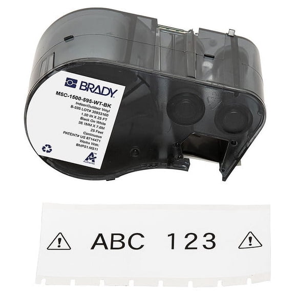Brady M5C-1500-595-WT-BK All-Weather Vinyl Labels 1.5 in W x 25ft Black on White