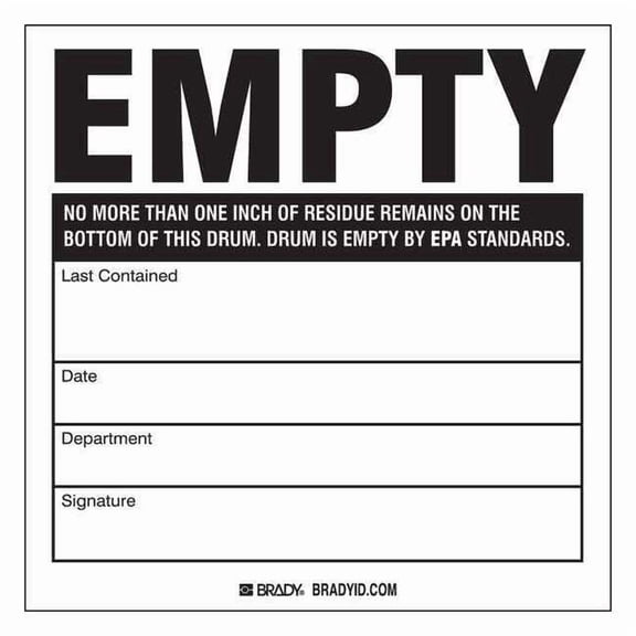 Brady DOT Handling Label,Empty,6" W,PK100 60363