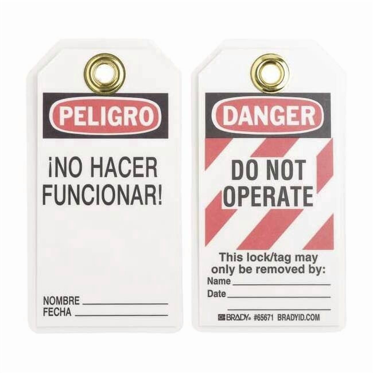 Brady Danger Bilingual Tag,5-1/2 x 3 In,PK25 65671