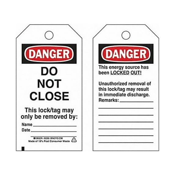 Brady Danger Tag, Polyester, 5 1/2 in H x 3 in W, Rectangle, 25 PK 50265