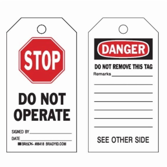 Brady Danger Tag,5-3/4 x 3 In,Cardstock,PK100, 86647 86647