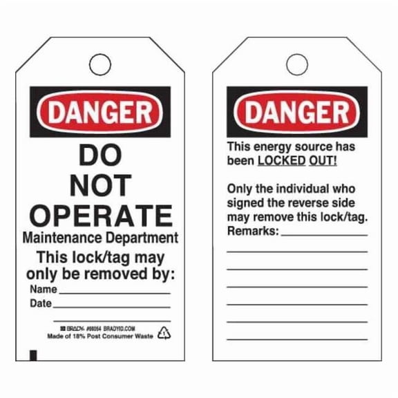 Brady Danger Tag,5-3/4 x 3 In,Cardstock,PK25 65442