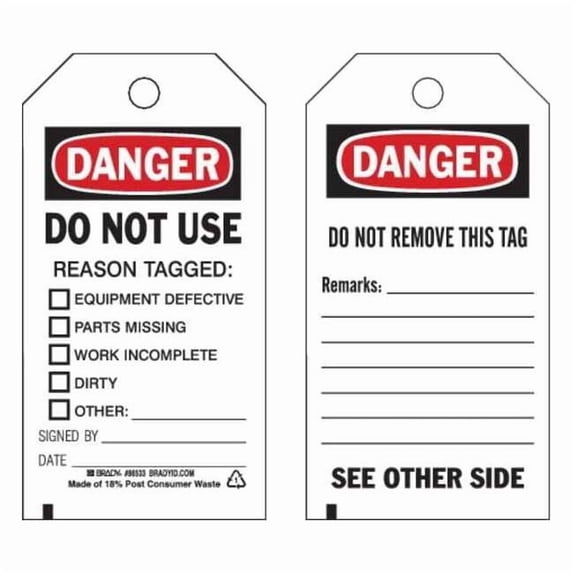 Brady Danger Tag,5 3/4in H,3in W,Polyster,PK10 86533
