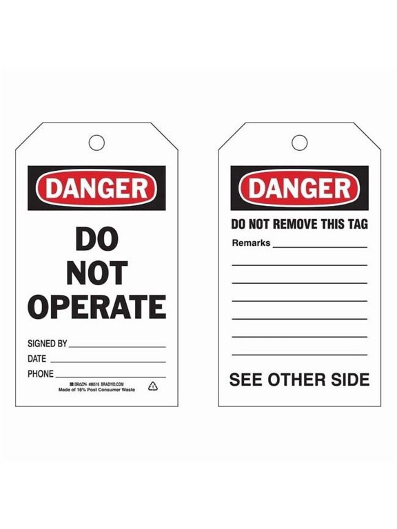 Danger Tag,7 x 4 In,Bk and R/Wht,PK10 86516