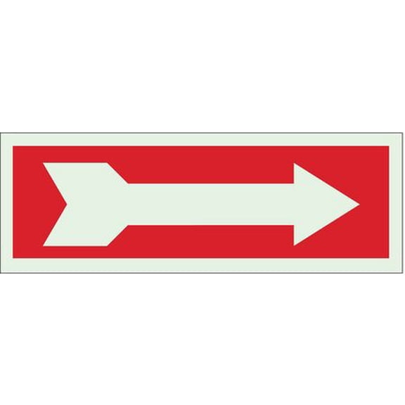 brady 80202 5" height, 14" width, b-324 polyester, green on red color glow-in-the-dark exit and directional sign, legend "arrow"