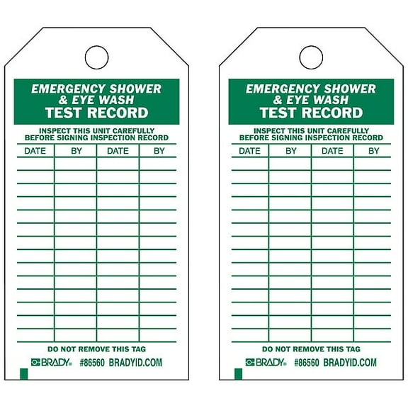 Brady Emer Sh & Eye Wash Test Rcd Tag,PK10 86560